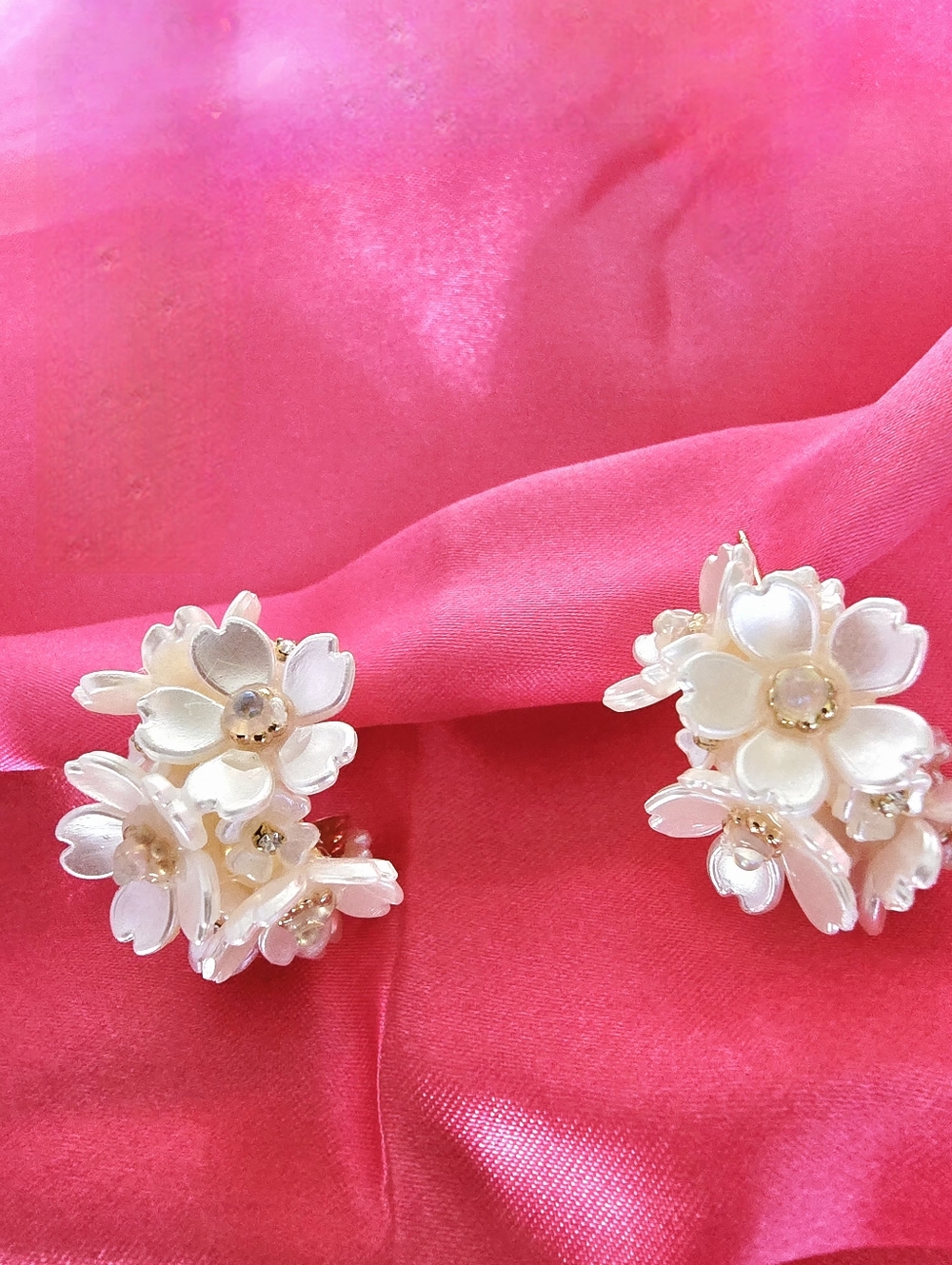 Floral Cluster Hoop Earrings - S925 Needle Women Jewelry - Picture 3 of 5